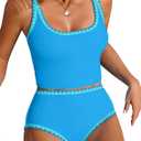 ZAFUL Tankini Swimsuit Tummy Control Bathing Suits Two Piece Swim Top with High Waisted Bottom (Blue, M)