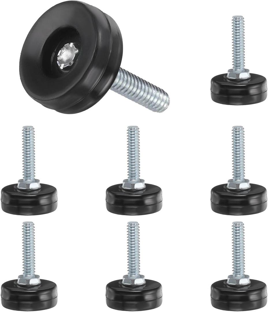 uxcell 1/4"-20 Thread Furniture Feet Levelers, 8Pcs 25mm l Adjustable Furniture Feet Screw in Threaded Leveling Leg Screw on Chair Foot Glides Leveling for Table Chair Black