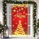 2 x Christmas Door Cover, Red Christmas Door Banner Merry Christmas and Happy New Year Front Door Christmas Tree Backdrop for Winter Holiday Xmas New Year Decorations,70.8 X 35.4 Inch