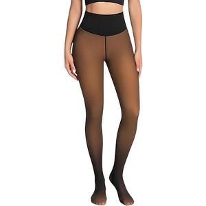 Apriddeo One-Seam Fake Sheer Fleece Lined Tights for Women, Thermal Leggings with Tummy Control & Butt Lifting Design, Small