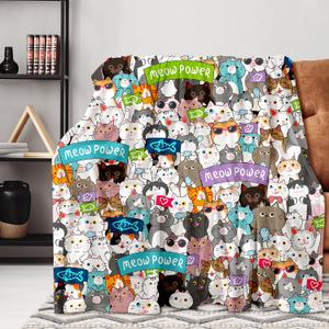 Cute Cat Blanket Cartoon Throw Blanket, Kids Plush Fleece Blanket Super Cozy Soft Flannel Blanket Decorative Fuzzy Throws for Sofa Bed Living Room (4050in, Cute Kitten)