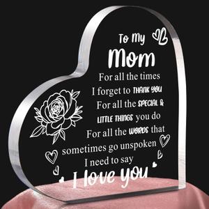 Gifts for Mom from Daughter Son, I Love You Acrylic Block, Birthday, Mothers Day & Valentines Day Gift for Mom (Heart 3.9" x 3.9" x 0.6")