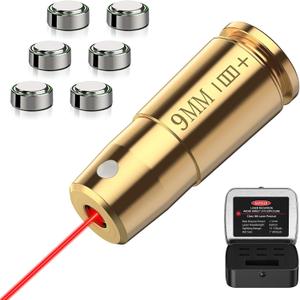 EZshoot Bore Sight Laser 9mm/223 5.56mm/243 308/12-Gauge Red Laser Boresighter with Portable Tin Case and Extra Batteries (Gold)