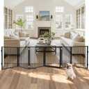 Snagle Paw Extra Wide Dog Gate,Free Standing Dog Fence with Door, Up to 156 Inch Wide Pet Gate with Support Feet for Stairs, Hallways, Doorways, Yard (Black, 6 Panels)