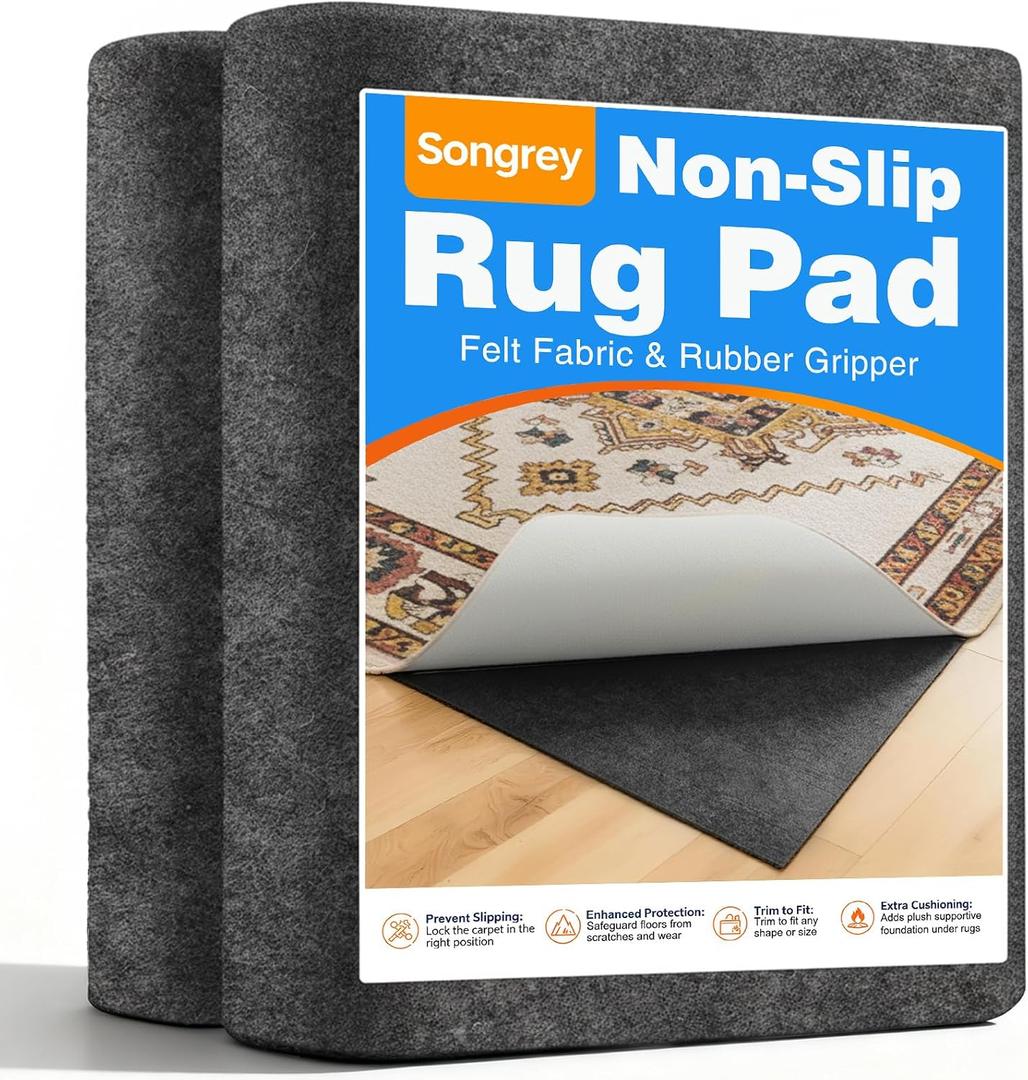 Songrey Non Slip Rug Pad Gripper 8 x 10 Ft, Thick Felt Fabric with Anti Skid Backing, Carpet Pad for Hardwood Floors, Keep Area Rugs in Place and Safe