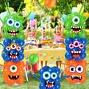 Gemscream 2 Set Monster Theme Halloween Balloon Column Stand Kit Balloon Party Decor Includes Balloons Big Eye Stickers Adjustable Stands Accessories for Kids Monsters Theme Birthday Baby Shower Party