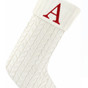 Paulmele 20 Inches Christmas Stockings with Initials, Knit Embroidered Letter White Christmas Stocking, Monogram Christmas Stocking for Famliy Holiday and Xmas Tree Fireplace (Letter-A)