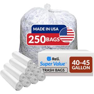 Reli. 40 to 45 Gallon Trash Bags Heavy Duty | 250 Trash Bags | Super Sizeable, Clear, Garbage for Serious Cleanup