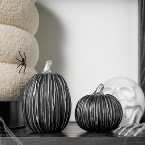 DN DECONATION Pumpkin Decorations for Fall and Halloween Indoor Home Decor, Black and Silver Faux PumpkinsFall Halloween Table Centerpiece, 2-Pack Resin Pumpkin for Thanksgiving Modern Farmhouse (Set of 2)