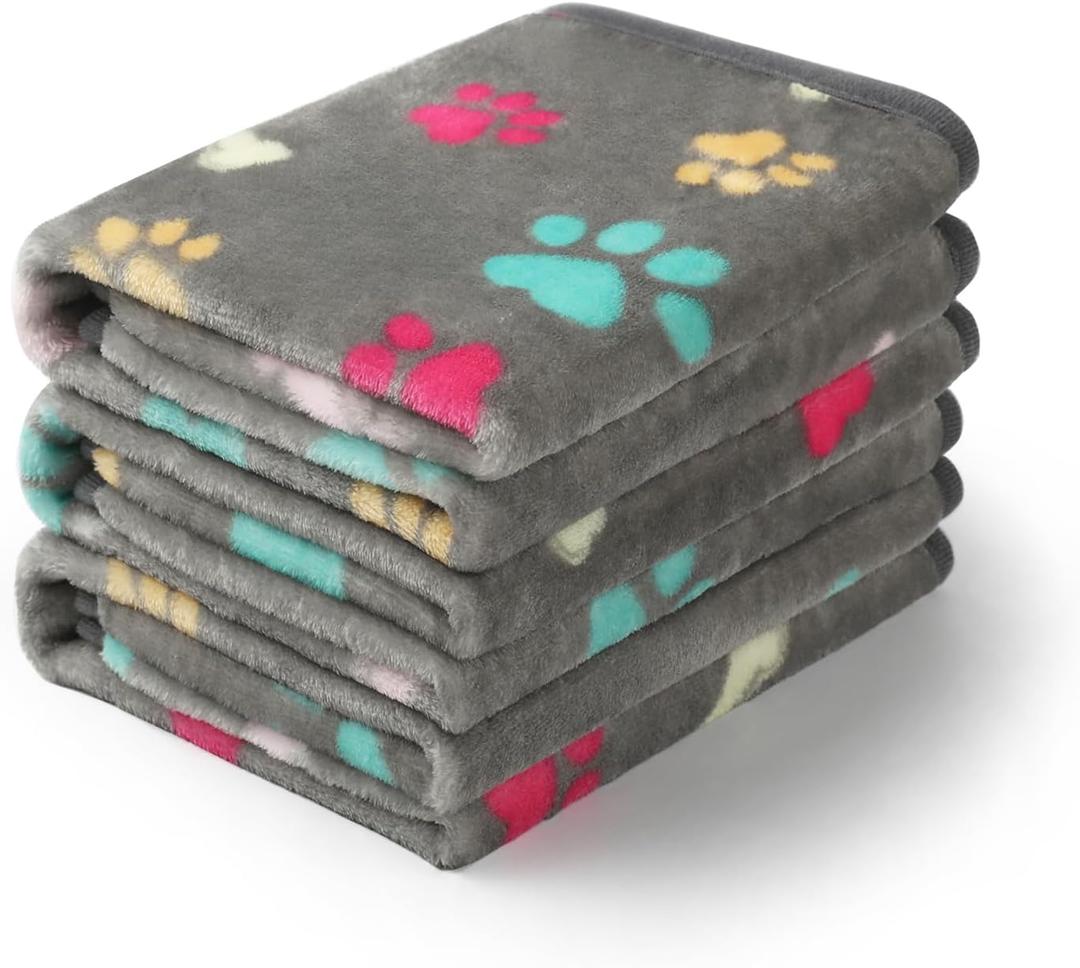 Luciphia 1 Pack 3 Blankets Fluffy Premium Fleece Pet Blanket Flannel Paw Bone Printed Throw for Dog Cat(Small 23"x16", Grey)