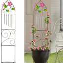 Garden Trellis with Plant Stands, 48 Metal Detachable Hummingbird Plant Pot Trellis with Wind Chimes for Climbing Plants Outdoor Lawn Patio Porches Decor