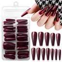 120pc Coffin Press on Nails Medium Length Colored Long Ballerina Fake Nails Full Cover Acrylic Tips False Artificial Fingernails Deep Burgundy Medium Coffin Presson Nails for Women Girls