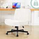 Criss Cross Chair with Wheels,Thick Padded Fabric Cross Legged Office Desk Chair with Pocket Spring Cushion,Dual-Purpose Base,Wide Adjustable Computer Home Office Vanity Chair,Cream White, X-Large