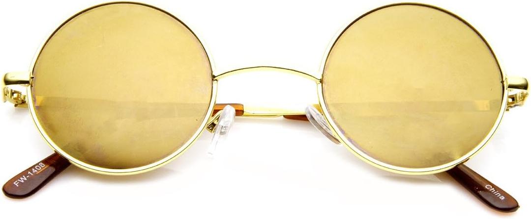 zeroUV Lennon Style Round Circle Metal Sunglasses with Color Mirror Lens