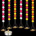 Gejoy 6 Sets Diwali Decorations Includes 4 Feet Artificial Marigold Flowers Garland for Hanging Tea Light Candle and Candles Holders for Indian Pooja Wedding Decor (Orange,Yellow,Pink,White,Lotus)