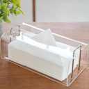 Acrylic Tissue Box Holder Rectangle with Curved Design - Decorative Modern Crystal Clear Tissue Box Cover with Silver Metal Accents for Home/Office Dcor
