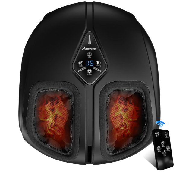 Shiatsu Foot Massager with Heat,Vibration,Air Compression and Deep Kneading for Plantar Fasciitis, Neuropathy,Improve Foot Wellness,Christmas Gifts for Women & Men（Black）