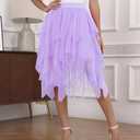 Dressever Women's Tulle Skirt A-Line High Elastic Waist Midi Skirt Irregular Layered Mesh Tutu Halloween Skirts (Purple, XXL)