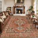 Tangsoo Boho 9x12 Area Rug for Living Room, Washable Vintage Rug Indoor Non Slip Large Area Rugs, Print Oriental Carpet Soft Low Pile Foldable Floor Room Rug for Bedroom Dining Room Terracotta
