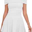 Kaximil Women's Off The Shoulder Mini Dress Ruffle Hem Ruched Corset Short Cocktail Party Dresses (Medium, White)