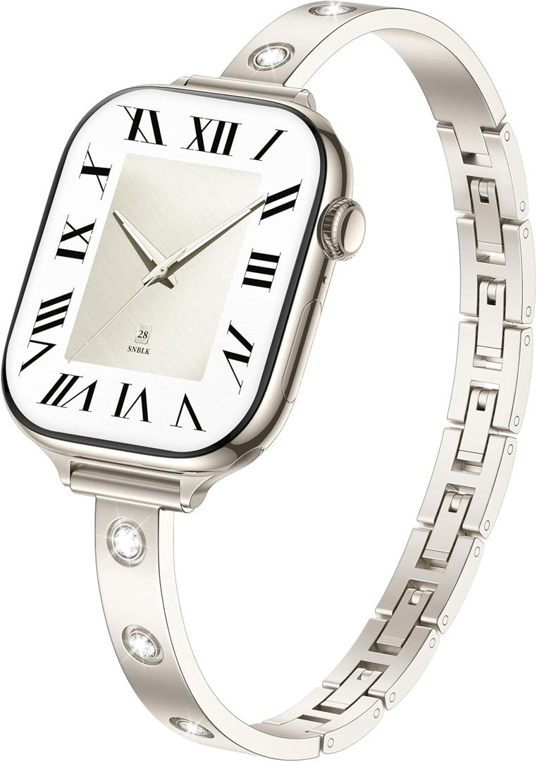 Bling Diamond Band Compatible with Apple Watch for Women 40mm 42mm 41mm 38mm 44mm 45mm 46mm, Slim Sparkly Bracelet Dressy Metal Strap with Jewelry Crystal for iWatch Series 11 SE 10 9 8 7 6 5 4 3 2 1
