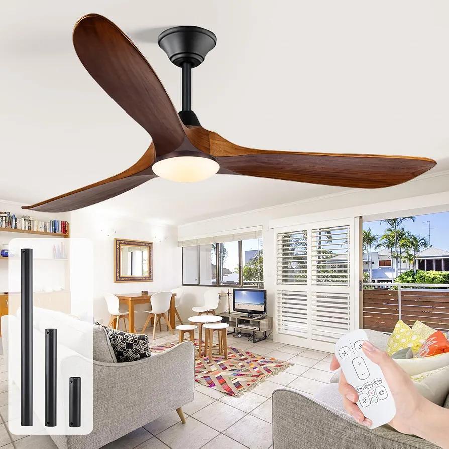 Farmhouse Rustic ceiling fan with light, 60 inch Outdoor Morden Large Ceiling Fan for Patio, 3 Blades Large Airflow Ceiling Fan with Dimmable LED Light DC Reversible Quiet Motor & for Bedroom Sunroom