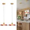 GloMuse Pendant Lights Kitchen Island Glass Vintage Hanging Light Fixture Purple Flower Light E26 Gold Lights for Bedroom Kitchen Hallway Light Fixtures Bathroom Purple Sunflower Light 2 Pack