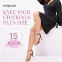 MANZI 6 Pairs Plus Size Knee Highs for Women 15 Denier Sheer Nylon Socks Knee High Stockings (3X-Large-4X-Large, Natural)