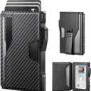 Typecase Wallet for Men: Rfid-blocking with Money Clip Slim Leather Bifold ID Window Smart Pop Up Card Case Front Pocket Wallet with Gift Box (Carbon Fiber Black)