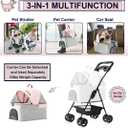 3-in-1 Pet Stroller for Small Dogs and Cats, Folding Lightweight Dog Stroller with Detachable Carrier Portable Cat Puppy Jogging Stroller with Cup Holder and Storage Basket, 4 Wheels