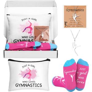 5 Pcs Gymnastics Gifts for Women Party Favors Players Team Gift Players Makeup Bag Necklace Earrings Socks for Women Birthday Decorations Valentine Athlete Gifts Sport Stuff Accessories