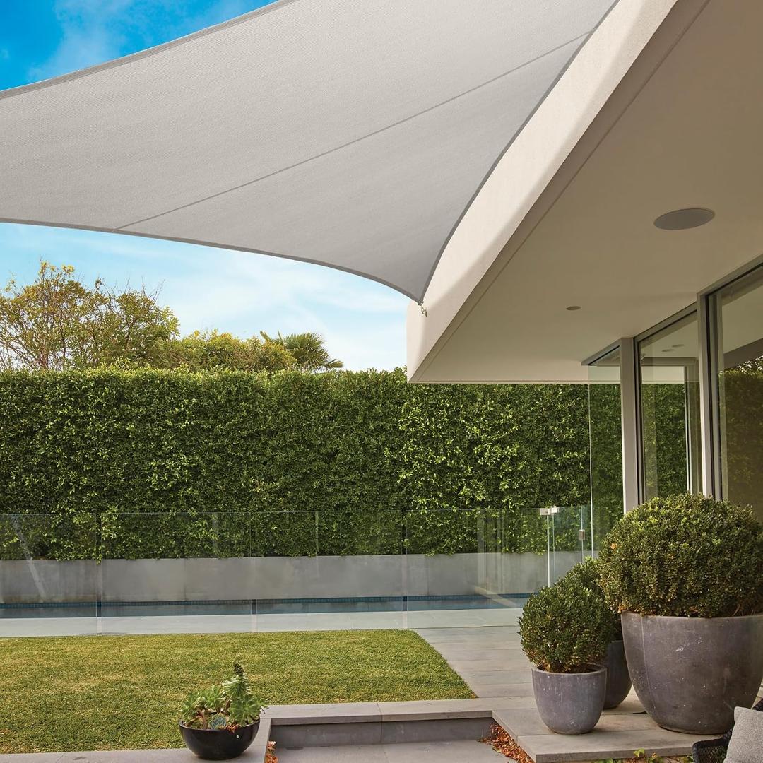 Coolaroo Premium Shade Sail Kit - 95% UV Block Commercial-Grade Luxe Matte Finish Sun Shade with Stainless Steel Hardware for Permanent Outdoor Covearage, 16ft 5in. Triangle, Stone