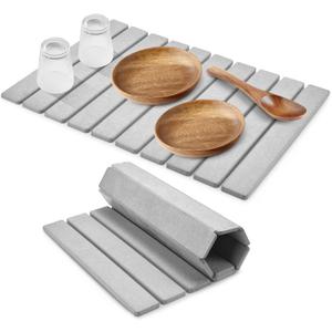Large Stone Dish Drying Mats for Kitchen Counter, 24"(L)16"(W) Collapsible Quick Dry Dish Drying Mat, Eco-Friendly Absorbent Diatomaceous Earth Mat for Dishes Bottles Cups, Match Any Countertop
