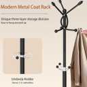 Metal Coat Rack with Natural Marble Base, Coat Rack Stand with 12 Hooks & Umbrella Holder, Black Modern Freestanging Coat Racks, Coat Jacket Hanger Tree Stand for Corner Entryway Office