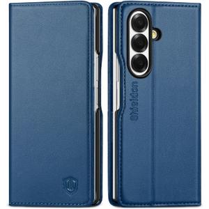 SHIELDON Wallet Case for Galaxy Z Fold7 2025, Genuine Leather, Folio Magnetic Closure, Stand Function, RFID Blocking Credit Card Holder, Shock Absorbent Cover for Galaxy Z Fold 7 8.0" - Royal Blue