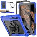 BASE MALL Case for Samsung Galaxy Tab S8 Plus 2022/S7 FE/S7 Plus 5G 12.4-inch Tablet Case Protective [with Screen Protector], Rotatable Kickstand, S Pen Holder, Hand/Shoulder Strap (Blue)