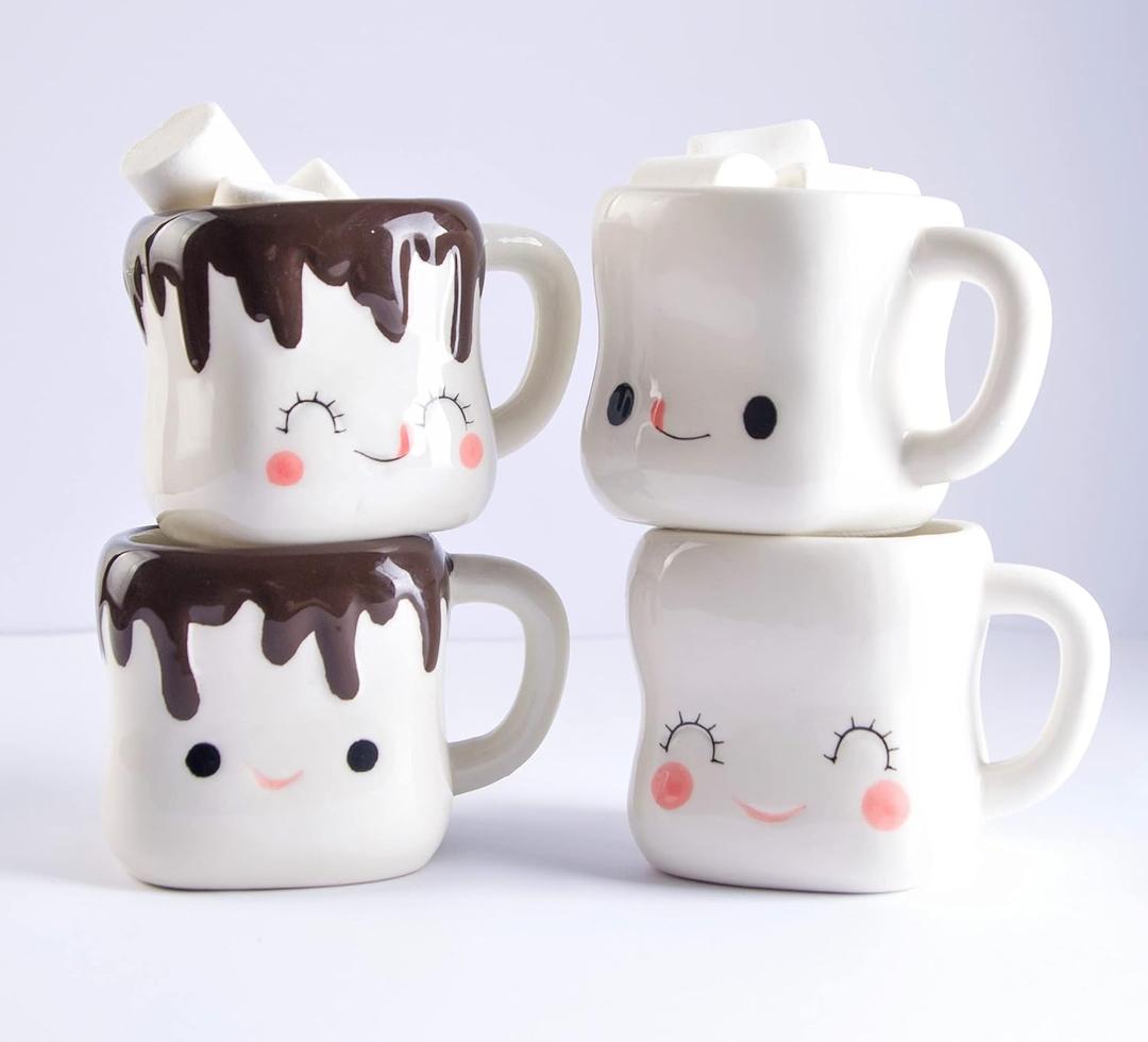 Ursa Cute Marshmallow Hot Chocolate Mugs, Ceramic Set, Cups for Coffee, Hot Chocolate, Hot Cocoa - Funny Coffee