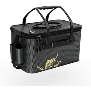 Fishing Bucket Foldable 6Gallon/8Gallon/10Gallon,Live Fish Container Multi-Functional Live Fish Bait Bucket,for Fishing, Camping, Moving (Black)