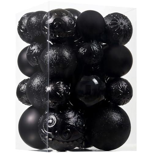 Christmas Ball Ornaments - 30pcs Shatterproof Christmas Ornaments Set Plastic Hanging Christmas Decorations for Xmas Tree Holiday Party Decor, 6 Styles in 4 Sizes (Black)