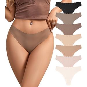 SHARICCA Womens Seamless Thongs No Show Underwear Soft Ribbed Invisible Panties Wave Edge Multi Pack XL (7p01 - Dark Colors)