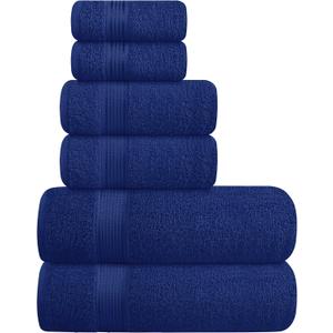 Elvana Home Ultra Soft 6 Pack Cotton Towel Set, Contains 2 Bath Towels 28x55 inch, 2 Hand Towels 16x24 inch & 2 Wash Coths 12x12 inch, Ideal Everyday Use, Compact & Lightweight - Navy Blue