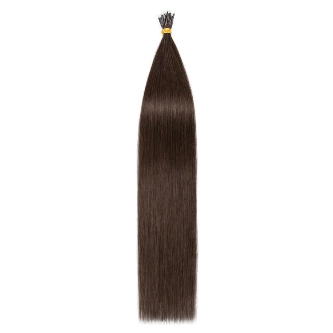 TESS Nano Bead Human Hair Extensions, Nano Ring Hairpieces Nano Tip Hair Extensions Pre-Bonded Seamless Look 50pcs/pack, 14 inch, #2R Dark Brown