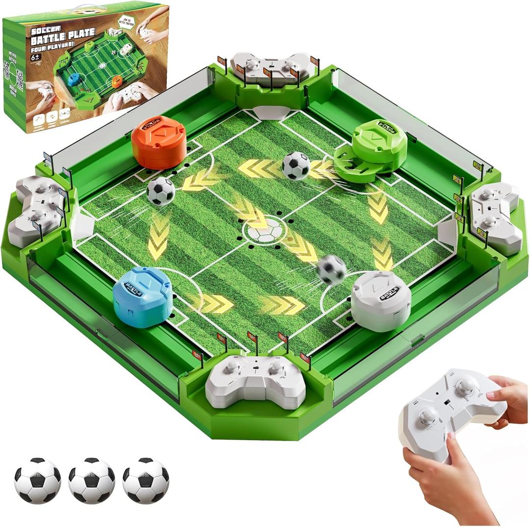 Remote Control Foosball Table Game, Mini Soccer Board Games with 3 Balls & 4 Remote Controllers, Football Tabletop Games Toy for Kids and Adults 3 4 5 6 7 8-12+Years Old - Gift for Boys Girls