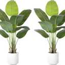 Artificial Bird of Paradise Plant 4Ft Tall Fake Tropical Palm Tree Large Fake Plants with 9 Silk Banana Leaves Faux Plant Indoor Decor Trees with White Pot for Home Bedroom Living Room Office2pcs