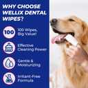 2 x Wellix 100 Count Dog Teeth Cleaning Wipes for Dogs & Cats - Natural Formula Dental Care Finger Wipes Reduces Dog Plaque, Tartar & Bad Breath - No-Rinse Disposable Dog Dental Wipes