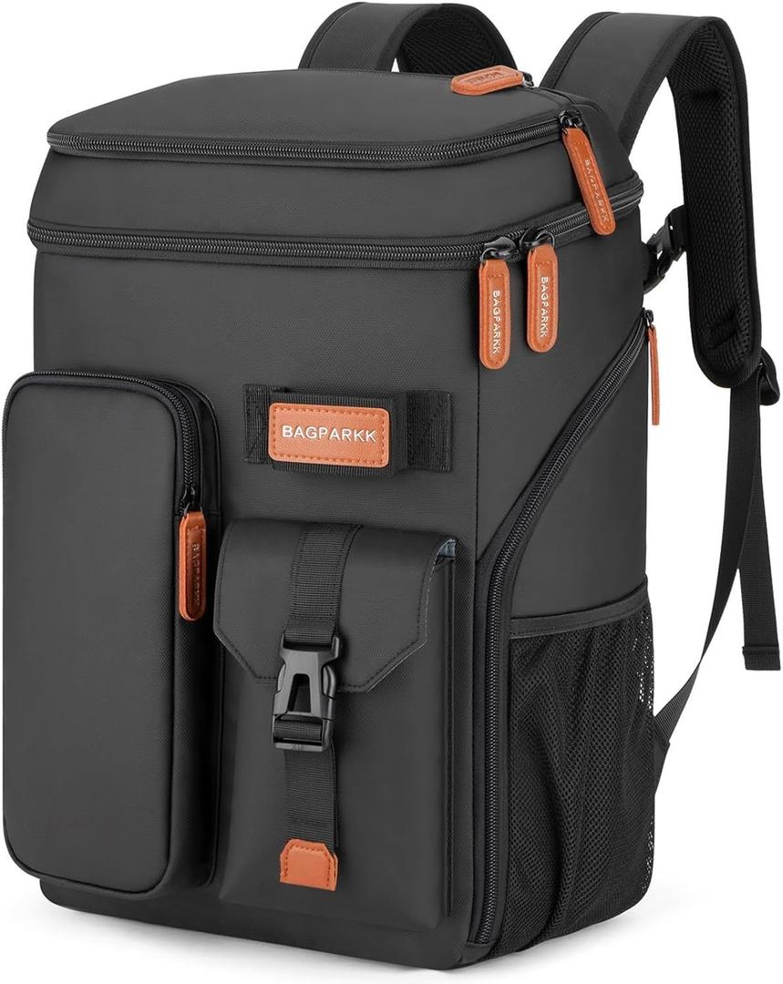 Insulated Cooler Backpack,33 Cans Multifunctional Double Deck Leakproof Cooler Bag with Sternum Strap,Large Capacity Lightweight Travel Camping Beach Backpack (Black)