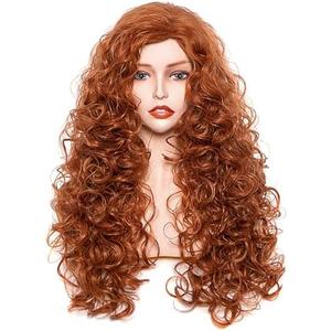 Gerulyss 28 Inches Long Wavy Ginger Wigs for Women Auburn Natural Curly Synthetic costume Hair Wig Fox Red Fluffy Full Head Halloween Wig