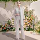 3 Pieces Mother of The Bride Pant Suits - Chiffon Plus Size Wedding Guest Dress Lace Applique Formal Outfit with Jackets Silver Size 14 (Gray)