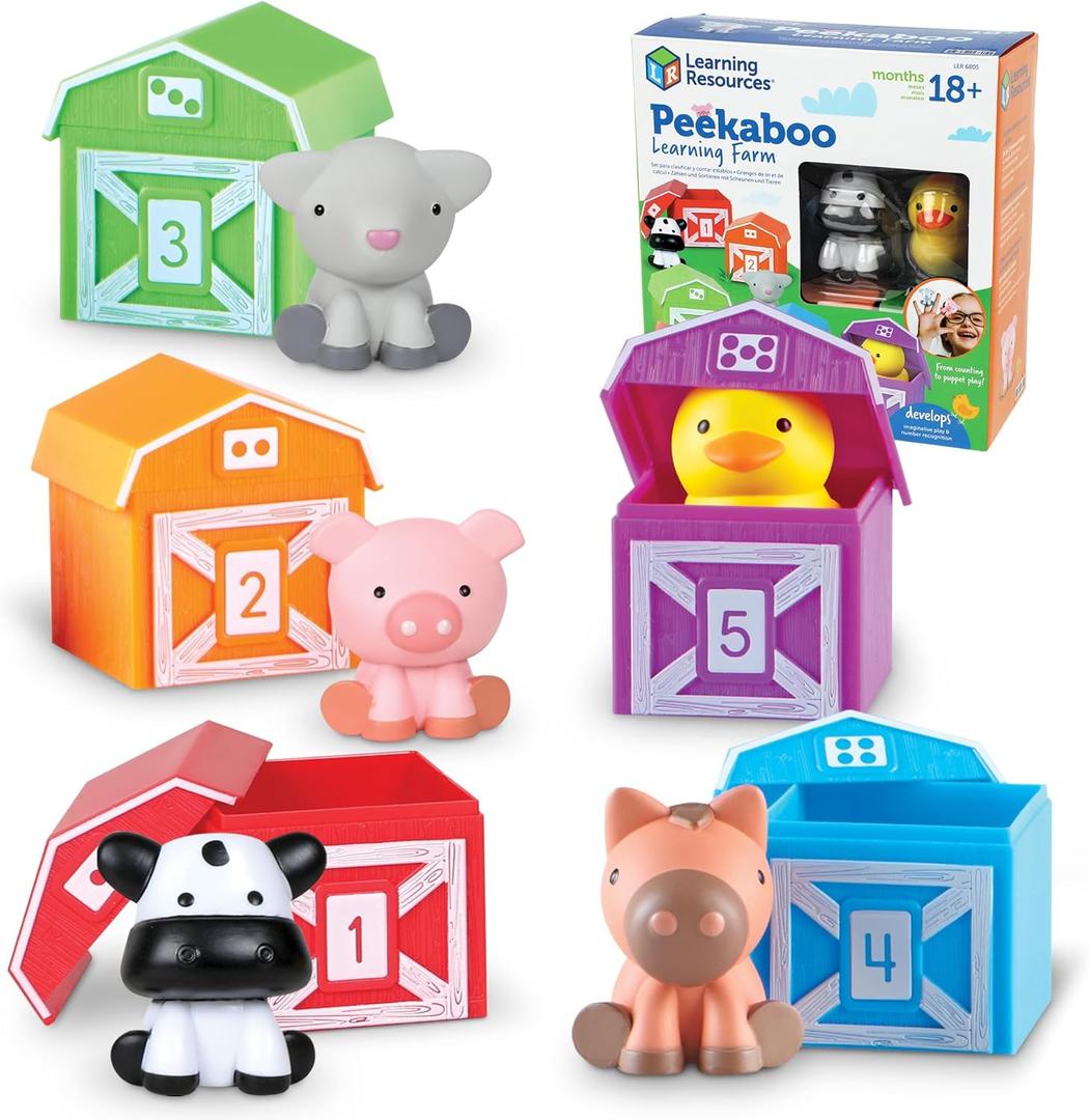 Learning Resources Peekaboo Learning Farm - 10 Pieces, Ages 18+ Months Toddler Learning Toys, Counting and Sorting Toys, Farm Animals Toys,Stocking Stuffers
