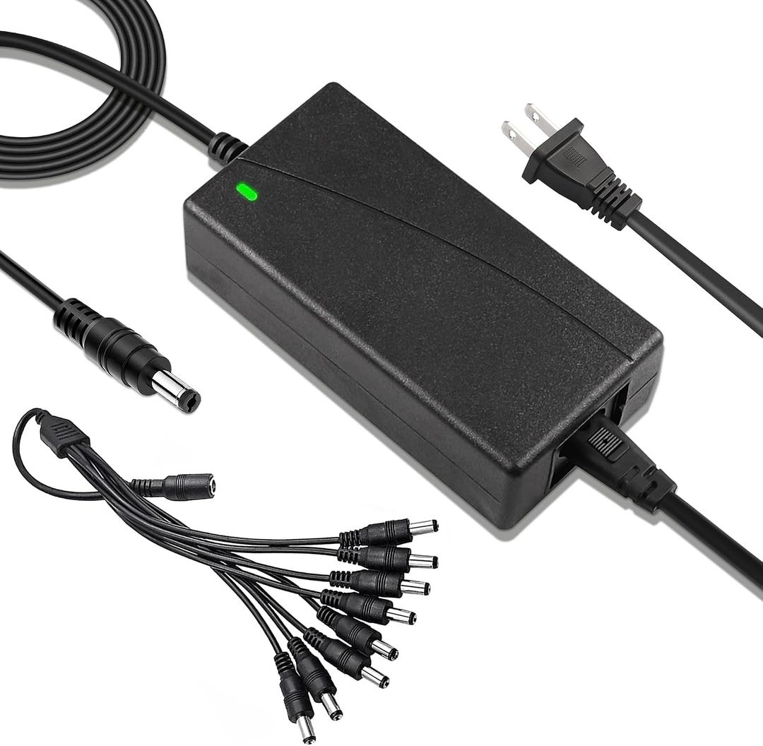 Security Camera Power Adapter 12V 5A 100V-240V AC to 12V DC LED Power Transformers 8-Way Power Splitter Cable for CCTV/Camer/DVR H-M-025